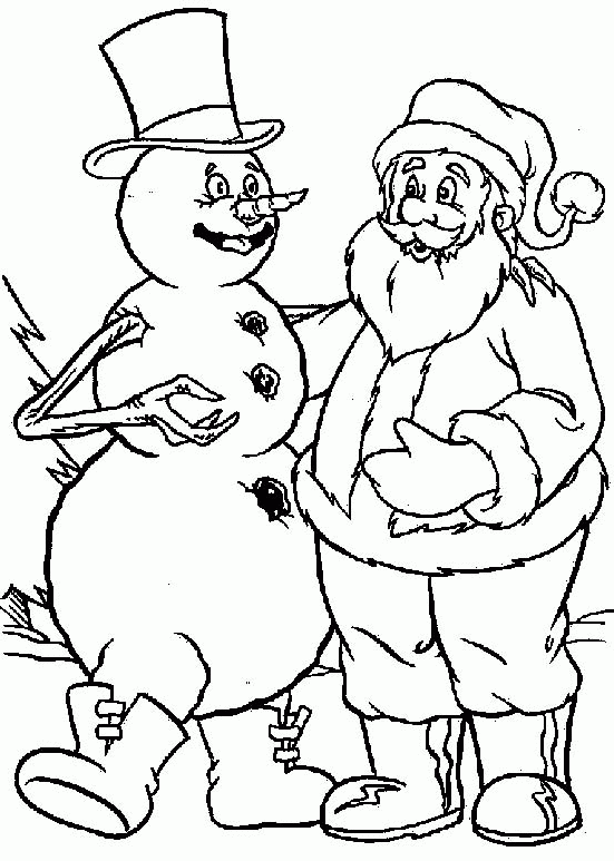 Bałwan i Święty Mikołaj kolorowanka do druku